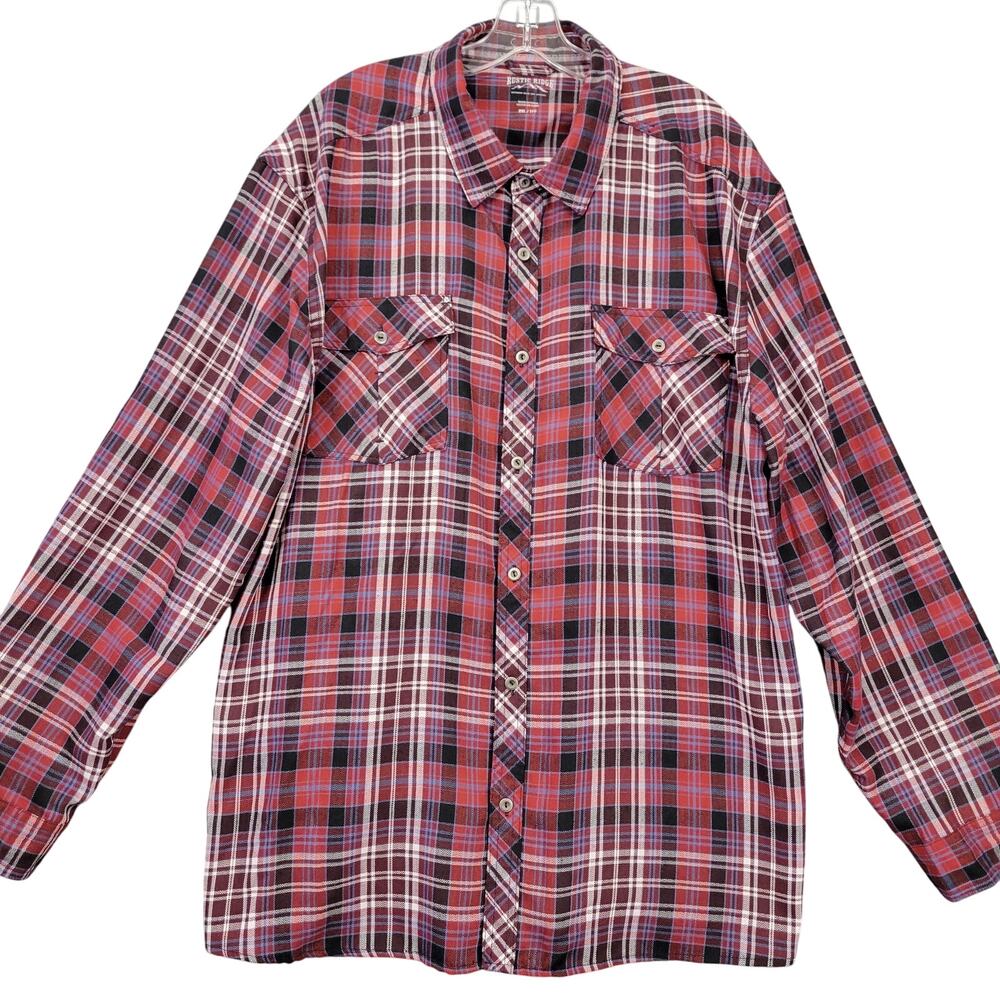Rustic Ridge Red Classic Plaid Flannel Shirt Workwear Long Sleeves  Men Size XXL